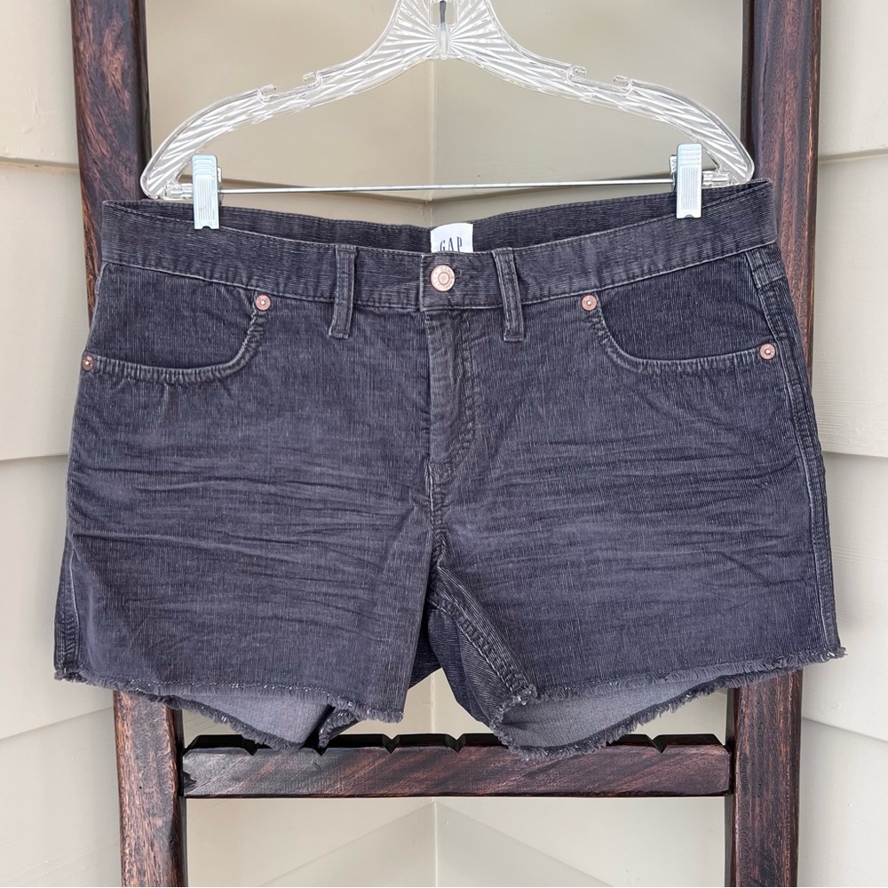 GAP Corduroy Shorts Size 12 Womens Frayed Hem Silver Gray Casual Summer Pockets